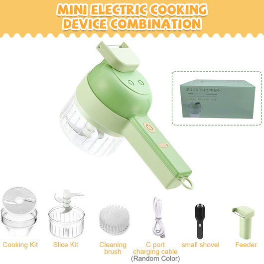 Vegetable Cutter Set 4 In 1 Handheld Electric Durable Chili Vegetable Crusher Kitchen Tool USB Charging Ginger Masher Machine