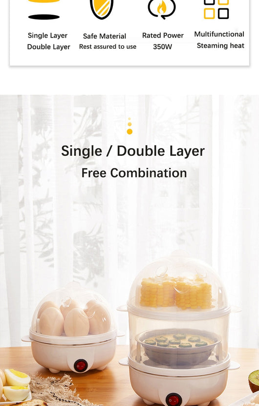 Multi Function Egg Steamer Electric Egg Cooker Corn Milk Steamed Kitchen Cooking Machine Rapid Double Layer Egg Boiler Steamer