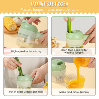 Vegetable Cutter Set 4 In 1 Handheld Electric Durable Chili Vegetable Crusher Kitchen Tool USB Charging Ginger Masher Machine