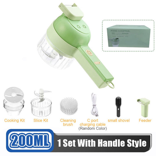 Vegetable Cutter Set 4 In 1 Handheld Electric Durable Chili Vegetable Crusher Kitchen Tool USB Charging Ginger Masher Machine
